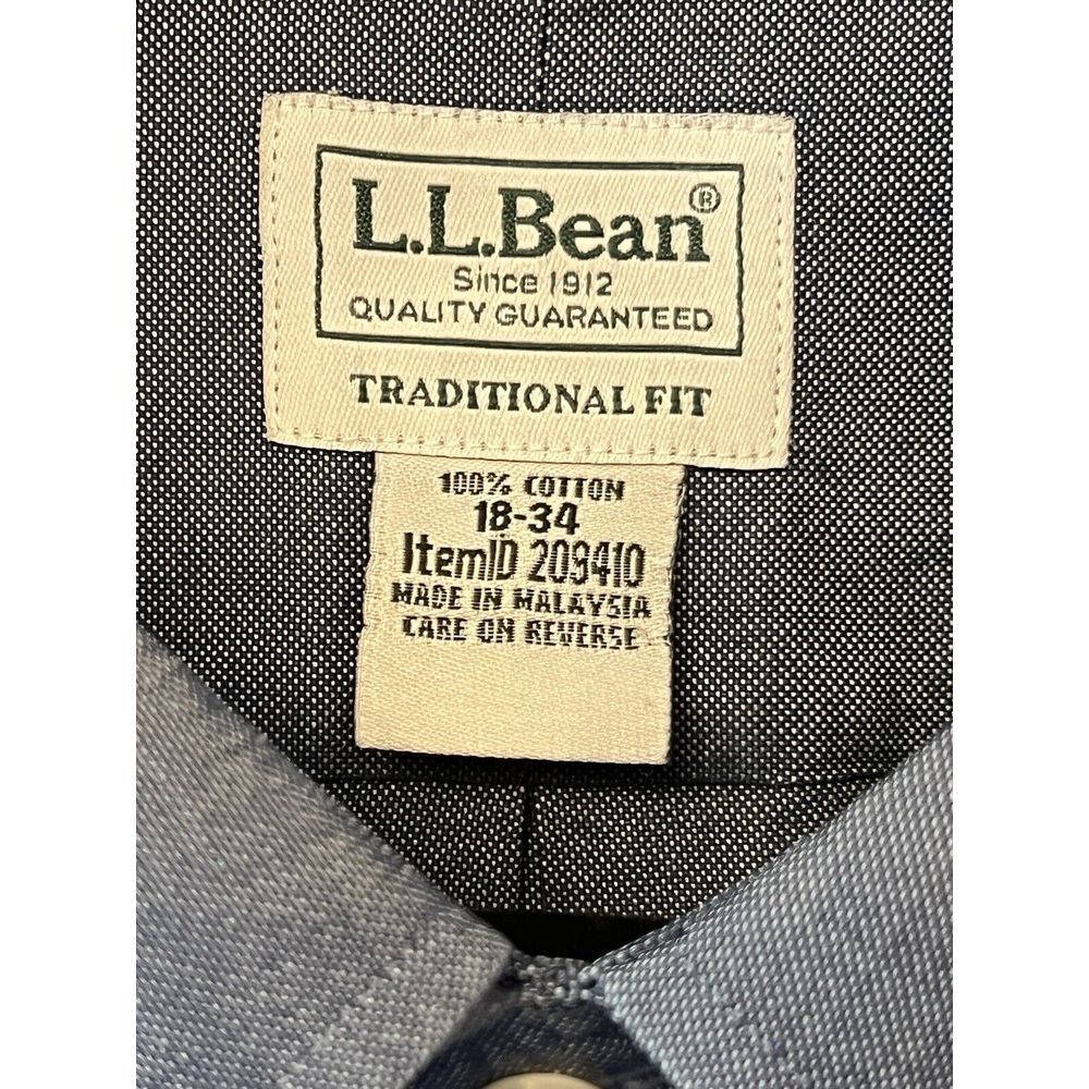 LL Bean Classic Oxford Shirt 100% Cotton Traditional Fit 18 34 Blue Long Sleeve‎ - Picture 2 of 8